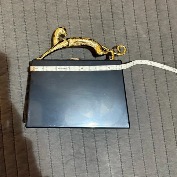 Plastic Black Clutch with Gold Leopard Handle - Picture 9 of 12